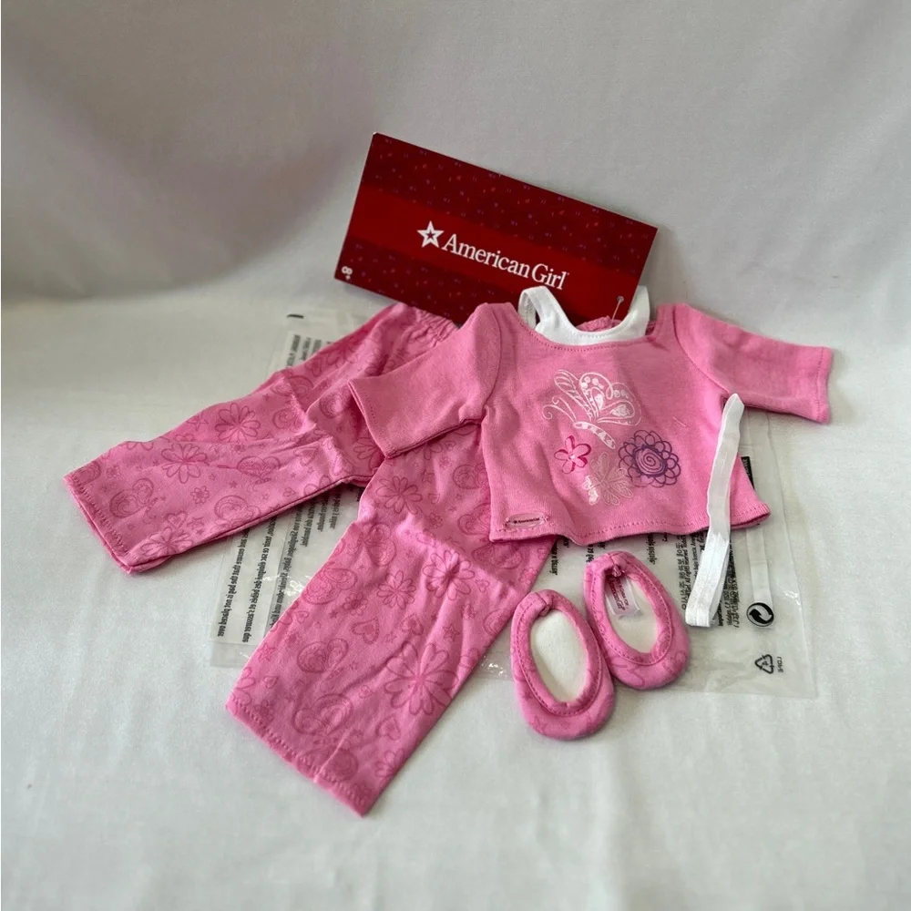American Girl 18” Doll Pink PJ Set With Sleepers & Hair Tie NOS NIP - Picture 5 of 14
